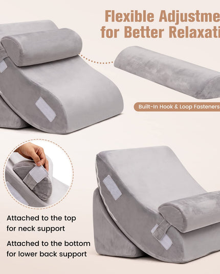Giantex 4PCS Orthopedic Bed Wedge Pillow Set, Post Surgery Memory Foam Pillows for Sleeping(Grey)
