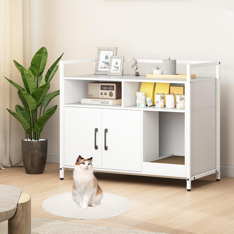 Giantex Cat Litter Box Enclosure Cat Washroom Hidden Furniture with Front Entry
