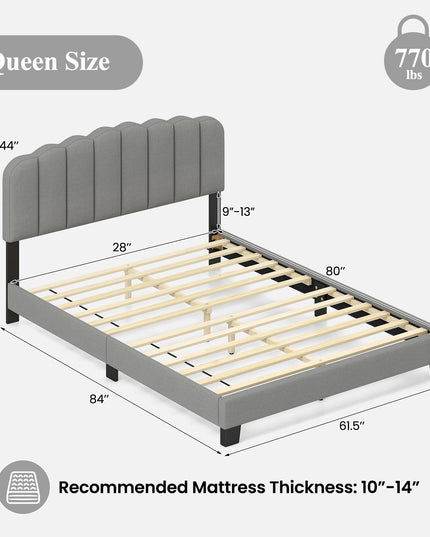 Giantex Queen Bed Frame with Adjustable Scalloped Tufted Headboard