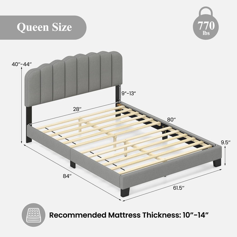 Giantex Queen Bed Frame with Adjustable Scalloped Tufted Headboard