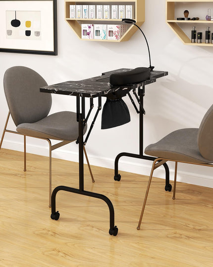 Giantex Foldable Nail Desk - Manicure Table with Built-in Dust Collector Fan, Adjustable LED Lamp