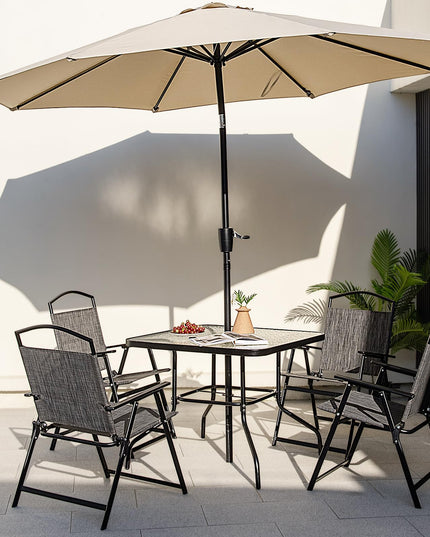 Giantex 4 Pieces Patio Dining Set, Outdoor Dining Table Set with 4 Folding Chairs (Gray)