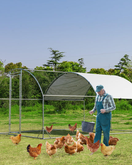 Giantex Metal Chicken Coop, Galvanized Walk-in Chicken Run with Waterproof PE Cover, Dome