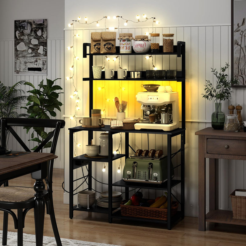 Giantex Bakers Rack with Power Outlet and LED Lights