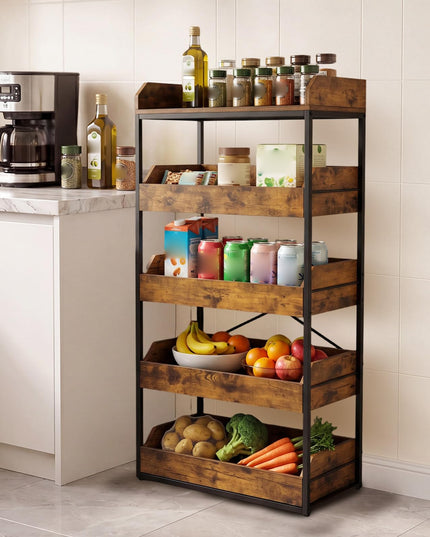 Giantex 5-Tier Food Storage Basket with 4 Pull-out Drawers & X-Shaped Metal Frame