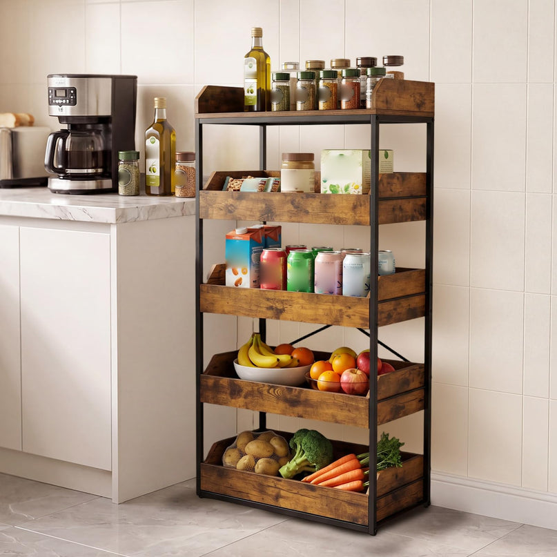 Giantex 5-Tier Food Storage Basket with 4 Pull-out Drawers & X-Shaped Metal Frame