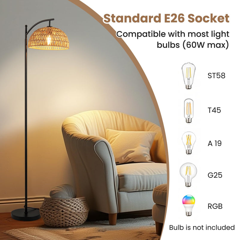 Giantex Boho Floor Lamp with Handwoven Paper Rope Shade