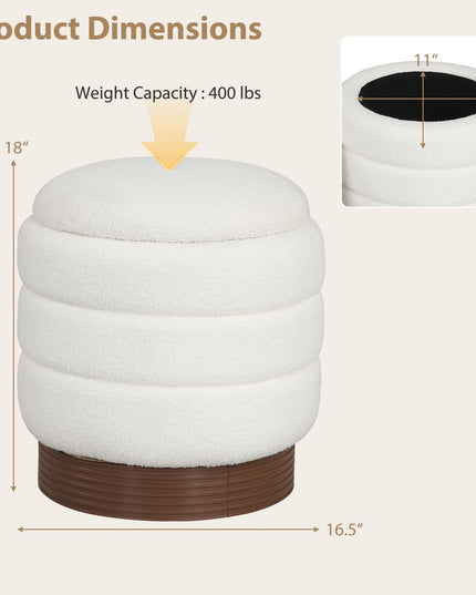 Giantex Round Ottoman with Storage 360° Swivel Boucle Vanity Stool