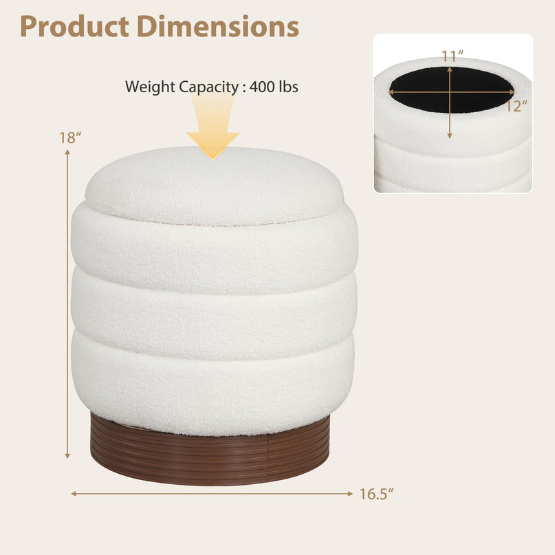 Giantex Round Ottoman with Storage 360° Swivel Boucle Vanity Stool
