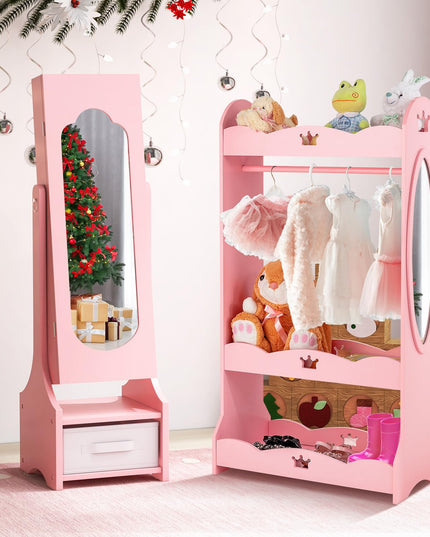 CHARMAID Kids Mirror Jewelry Armoire Cabinet - Standing jewelry Organizer for Girls