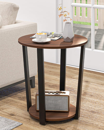 Giantex Round End Table Set of 1/2, 2-Tier Side Sofa Table with Open Storage Shelf and Metal Frame
