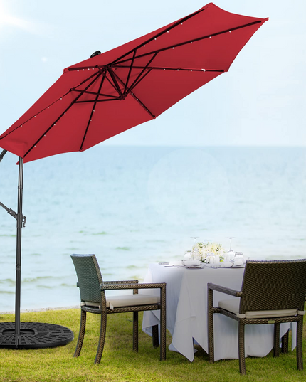 10 ft Pool Umbrellas with 32 LED Lights Solar Powered Offset Umbrella