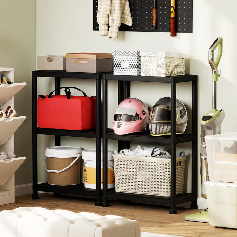 Giantex 3-Tier Heavy-Duty Plastic Storage Shelves（24” x 12.5” x 37”）