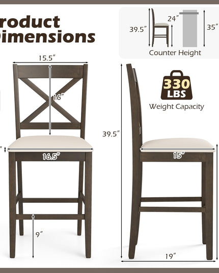 Giantex 24" Farmhouse Bar Stools Set of 2/4 Cross Back Counter Height Chairs