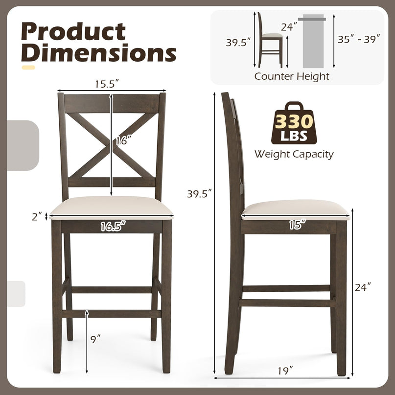 Giantex Tabourets de bar de ferme de 24 po, ensemble de 2/4 chaises à hauteur de comptoir à dossier croisé