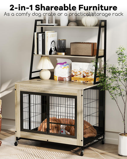Giantex 38" Dog Crate Furniture with Storage Shelves