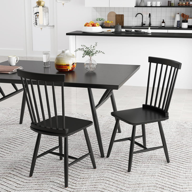 Giantex Windsor Dining Chairs Set of 2/4 Black, w/Wide Seat & Spindle Back, Max Load 400 Lbs