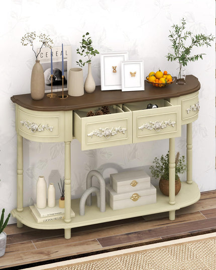 Giantex Retro Console Table with Drawers, 52" Long Narrow Sofa Table w/Open Shelf