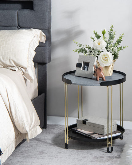 Giantex Modren Side Table, Faux Marble End Table with Golden Frame and Removable Tray