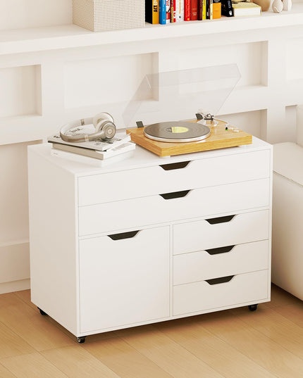 Giantex File Cabinet, Rolling Lateral Filing Cabinet with 2 Large Drawers, 3 Small Drawers