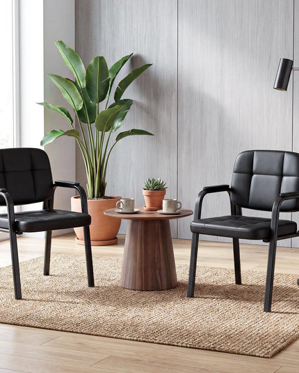 Fauteuils de réception de bureau en cuir Giantex avec accoudoirs rembourrés