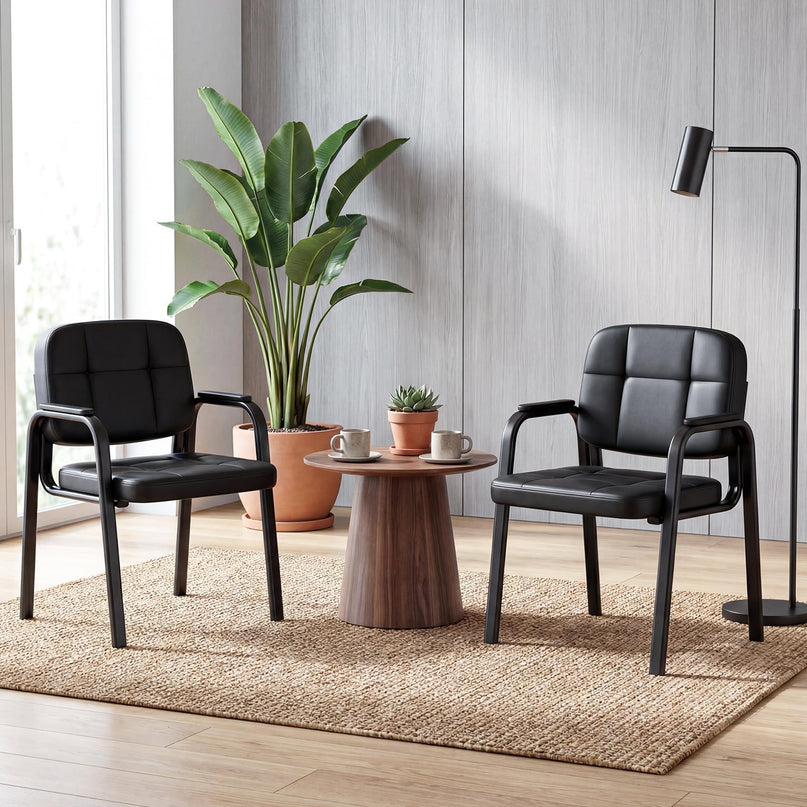Fauteuils de réception de bureau en cuir Giantex avec accoudoirs rembourrés