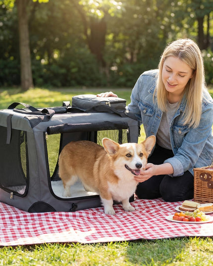 Giantex Folding Soft Dog Crate with 5-Sided Mesh & 3 Doors