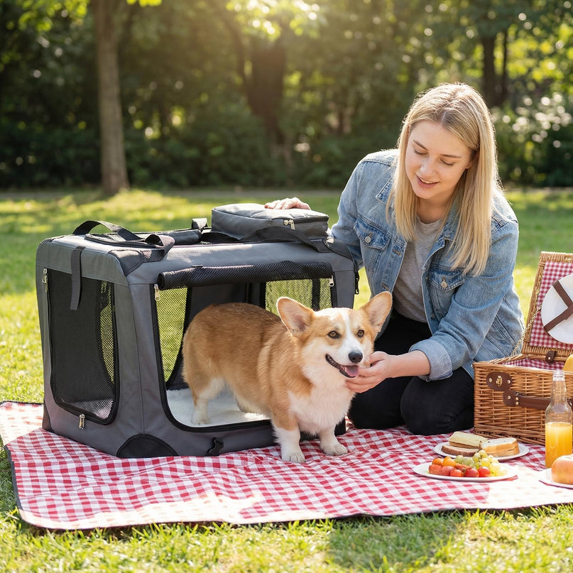 Giantex Folding Soft Dog Crate with 5-Sided Mesh & 3 Doors