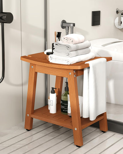 Giantex Shower Bench HIPS Waterproof Bath Spa Seat with Storage Shelf