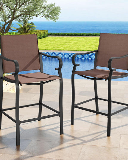 Giantex Counter Height Tall Patio Chairs with Breathable Mesh Fabric Metal Fram