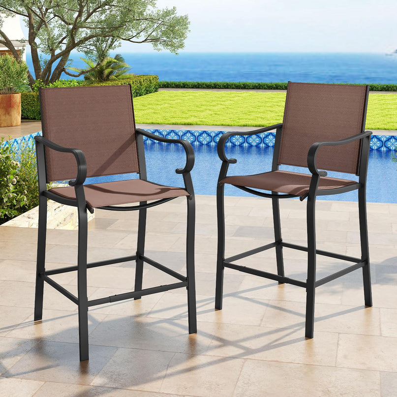 Giantex Counter Height Tall Patio Chairs with Breathable Mesh Fabric Metal Fram