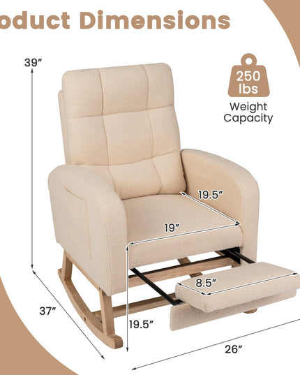 GIANTEX Nursery Rocking Chair | Teddy Upholstered Glider Chair with Footrest