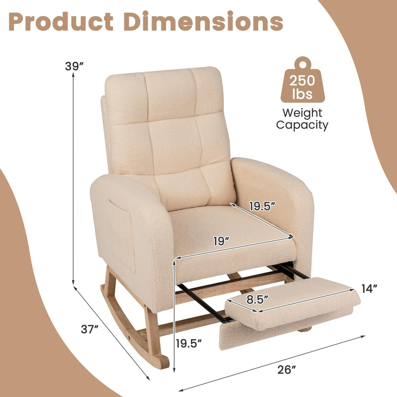 GIANTEX Nursery Rocking Chair | Teddy Upholstered Glider Chair with Footrest