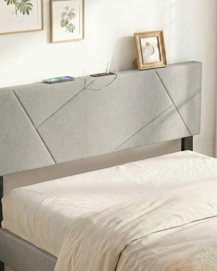 Giantex Headboard with Charging Station Queen/Full Size(Geometric Channel Tufting with Charging）