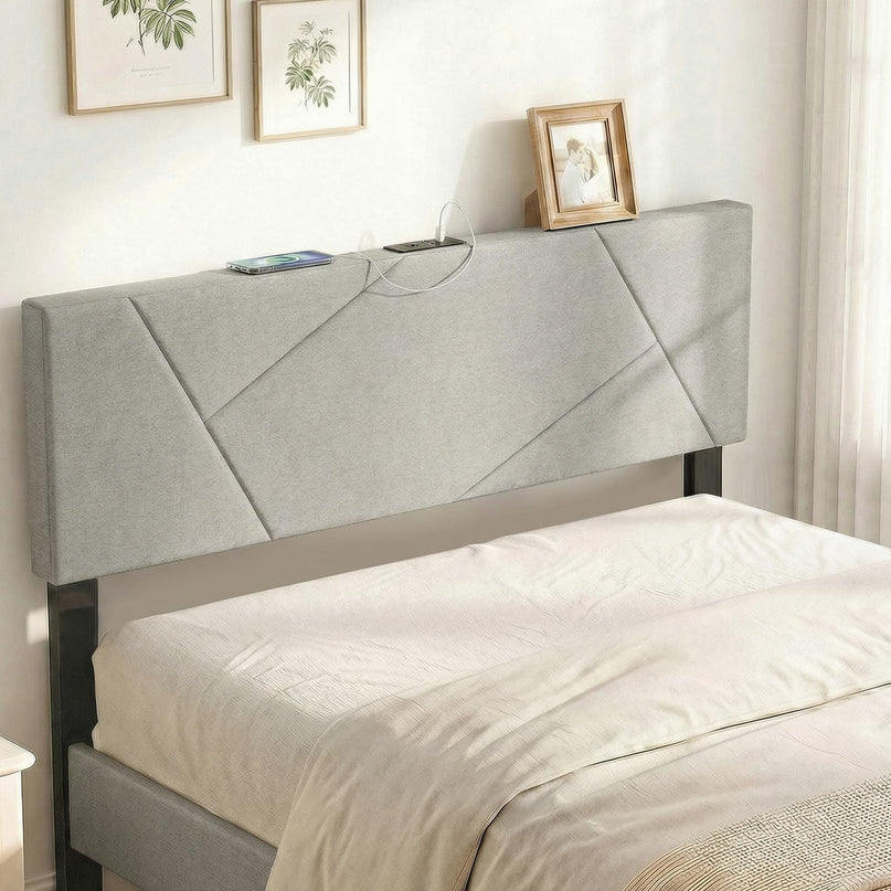 Tête de lit Giantex avec station de charge Grand lit/Double (Capitonnage géométrique canalisé avec station de charge)
