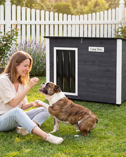 Giantex 34"/42.5" LWooden Dog House with Openable Asphalt Roof