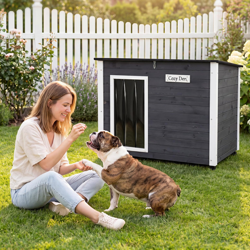 Giantex 34"/42.5" LWooden Dog House with Openable Asphalt Roof