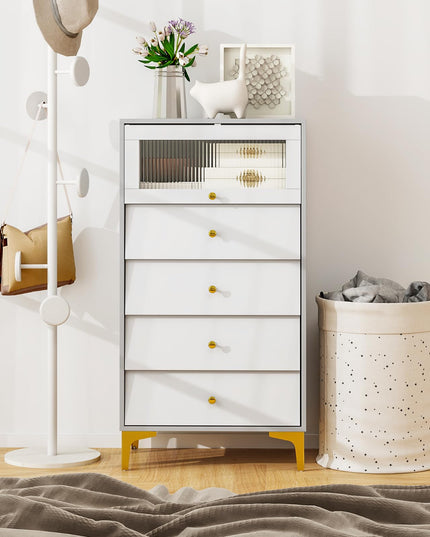 Giantex 4-Drawer Dresser with Flip Up Fluted Glass Door