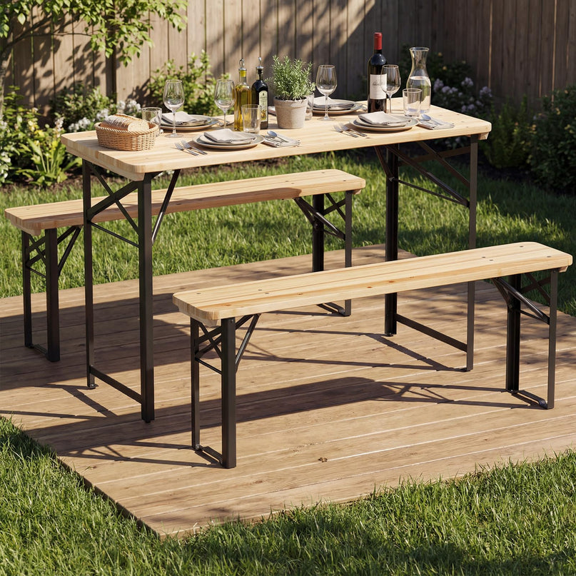 Table de pique-nique pliante Giantex 3 pièces avec bancs pour 4 (119 cm)