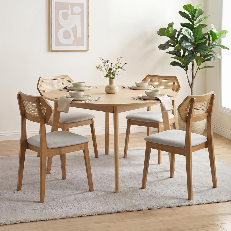 Giantex Wood Rattan Upholstered Dining Chairs Set of 2/4