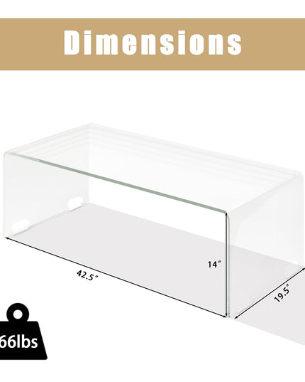 Giantex 42.5 Inch Clear Tempered Glass Center Table with with 4 Foot Pads and Round Edges