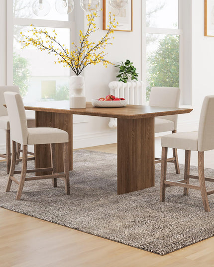 Giantex Bar Stools Counter Height, 24.5" Modern Fabric Bar Chairs with Back, Footrest & Solid Wood Legs