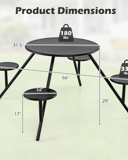 Giantex Round Picnic Table Set with 4 Built-in Seats and 1.77" Umbrella Hole