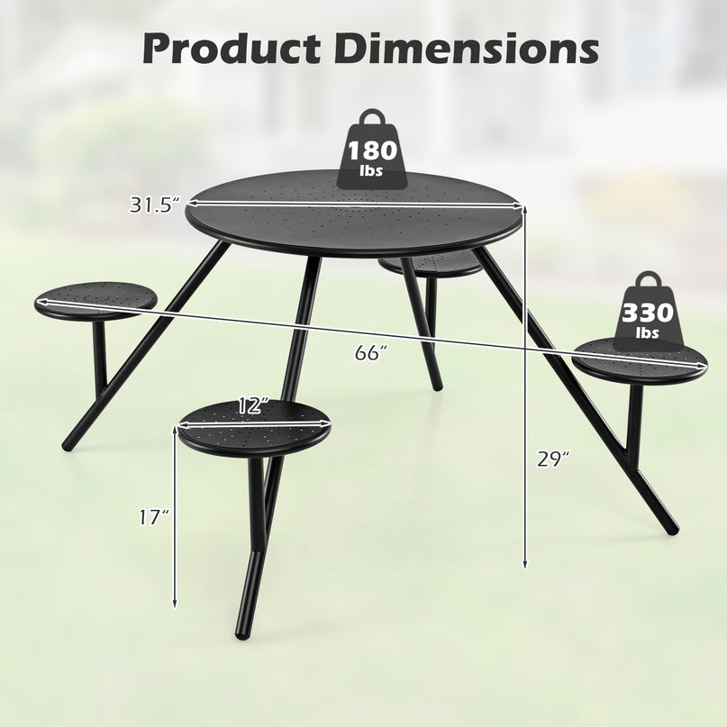 Giantex Round Picnic Table Set with 4 Built-in Seats and 1.77" Umbrella Hole