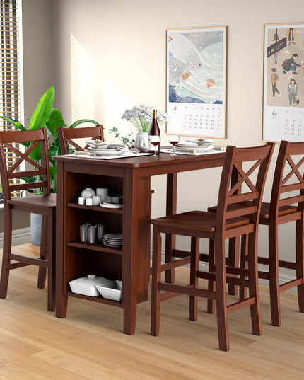 Giantex 25'' Antique Kitchen Counter Height Chairs with Wooden X-Shaped Backrest & Rubber Wood Legs