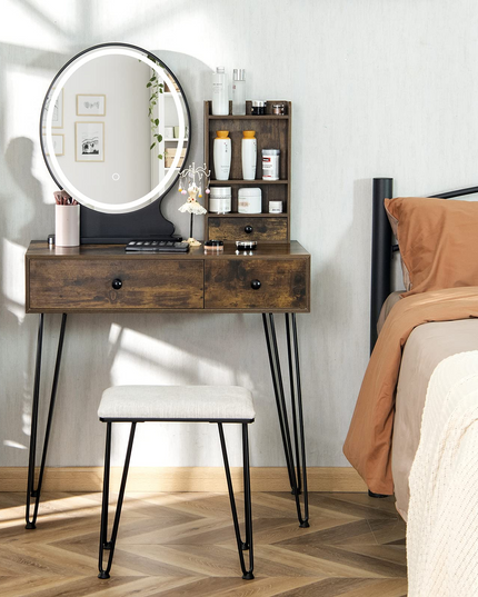 CHARMAID Vanity Set with Lighted Mirror, 3 Drawers and 3 Tiers Storage Shelves
