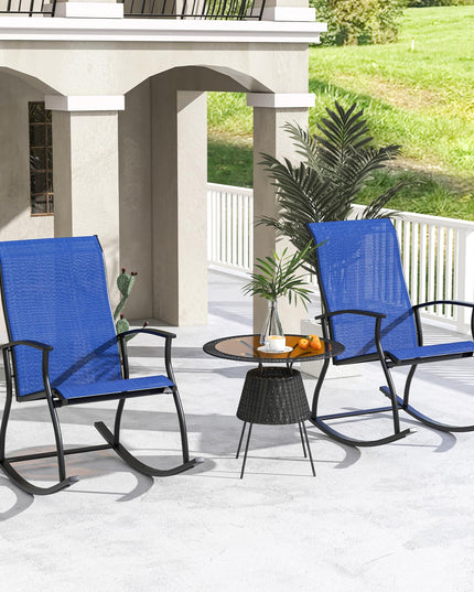 Giantex Outdoor Rocking Chair Set of 2 - Patio Rocking Chairs w/Breathable Backrest, Navy