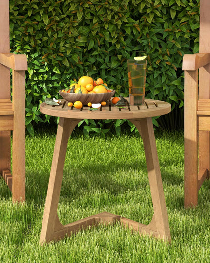 Giantex Teak Wood Outdoor Round Side Table with Slatted Tabletop