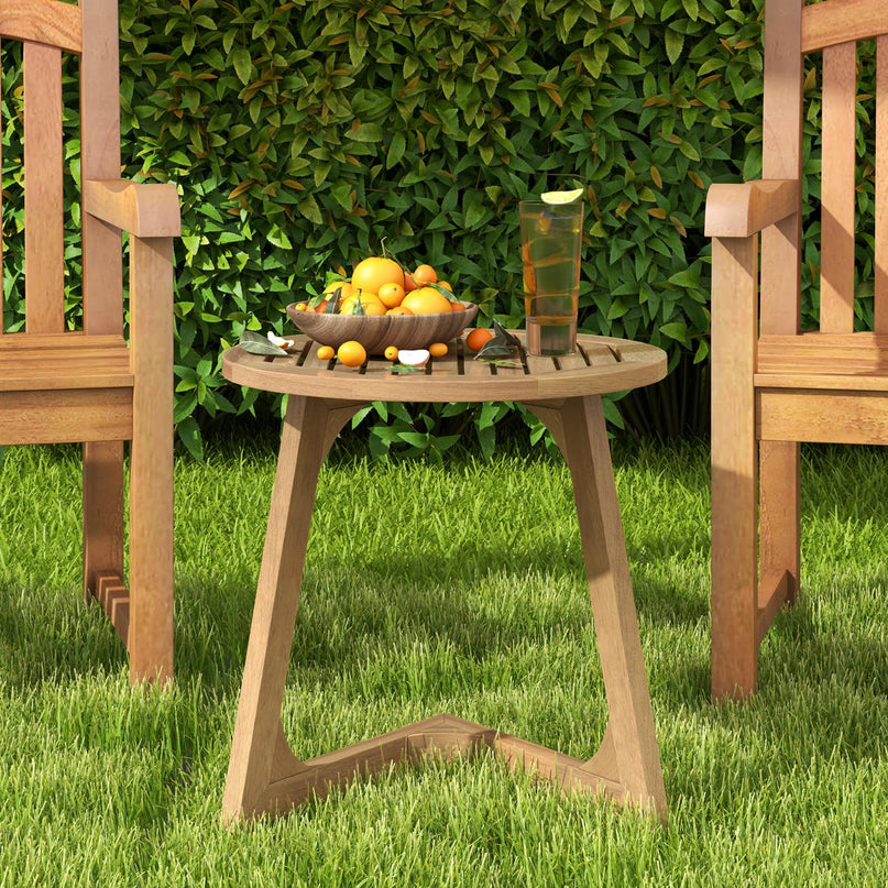 Giantex Teak Wood Outdoor Round Side Table with Slatted Tabletop