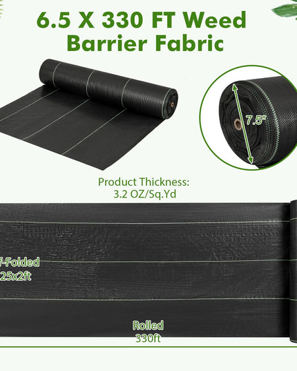 Giantex 6.5x330 FT Weed Barrier Landscape Fabric, 3.2OZ Heavy-Duty Permeable Woven PP Ground Cover